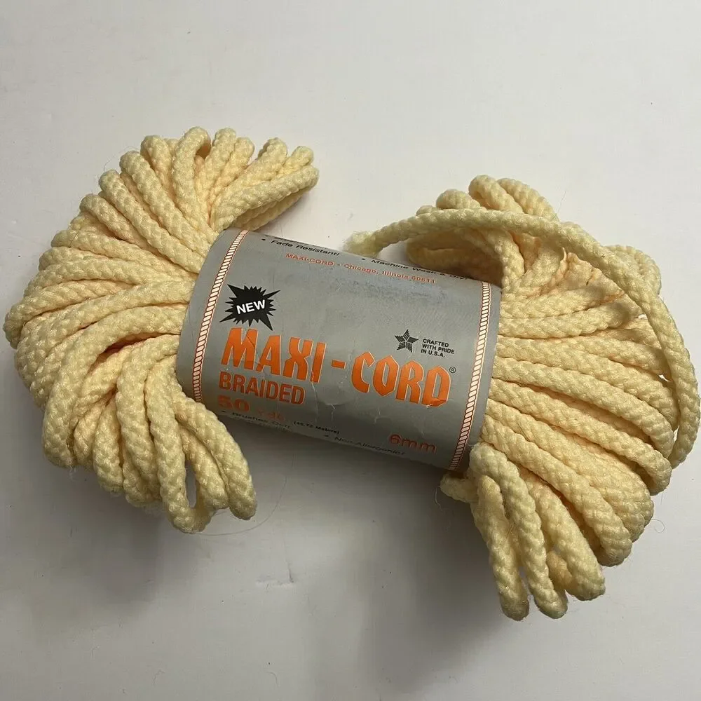 Vintage Maxi Cord Braided 6mm 50 Yards Macrame Crafting Knotting Weaving Beige